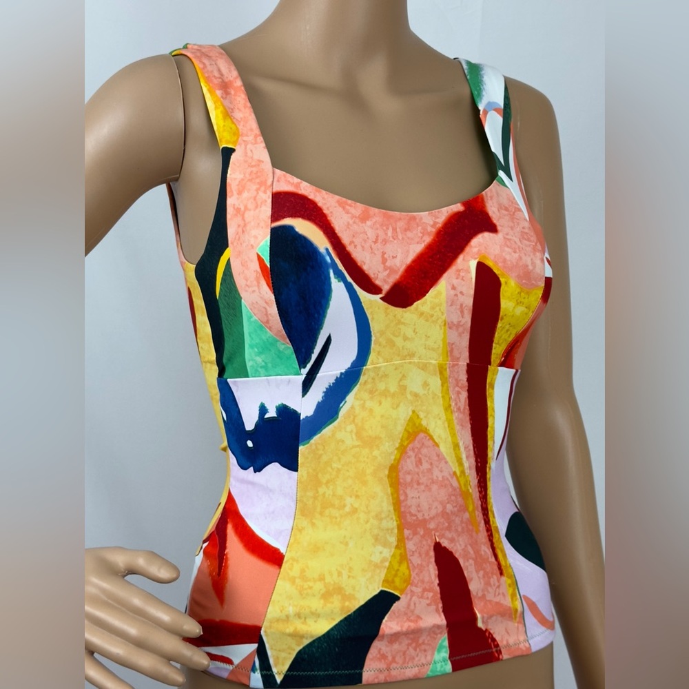CALIA POWER SCULPT HIGH SUPPORT TANKINI TOP PAINTERLY FLORAL PRINT SEWN  BRA XS